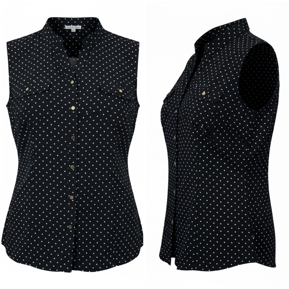 Notations Sleeveless  button down with white polka dots  Size XL - Picture 2 of 7